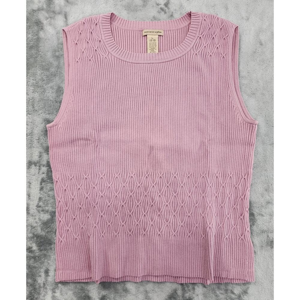 Vintage Apostrophe Top Womens L Pink Sleeveless Pullover Scoop Neck Ribbed Knit